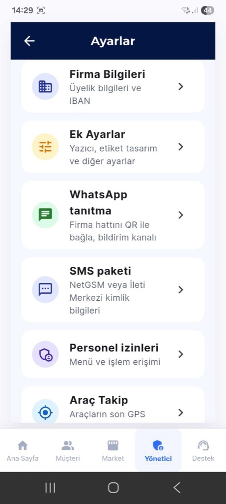 Ayarlar menüsü