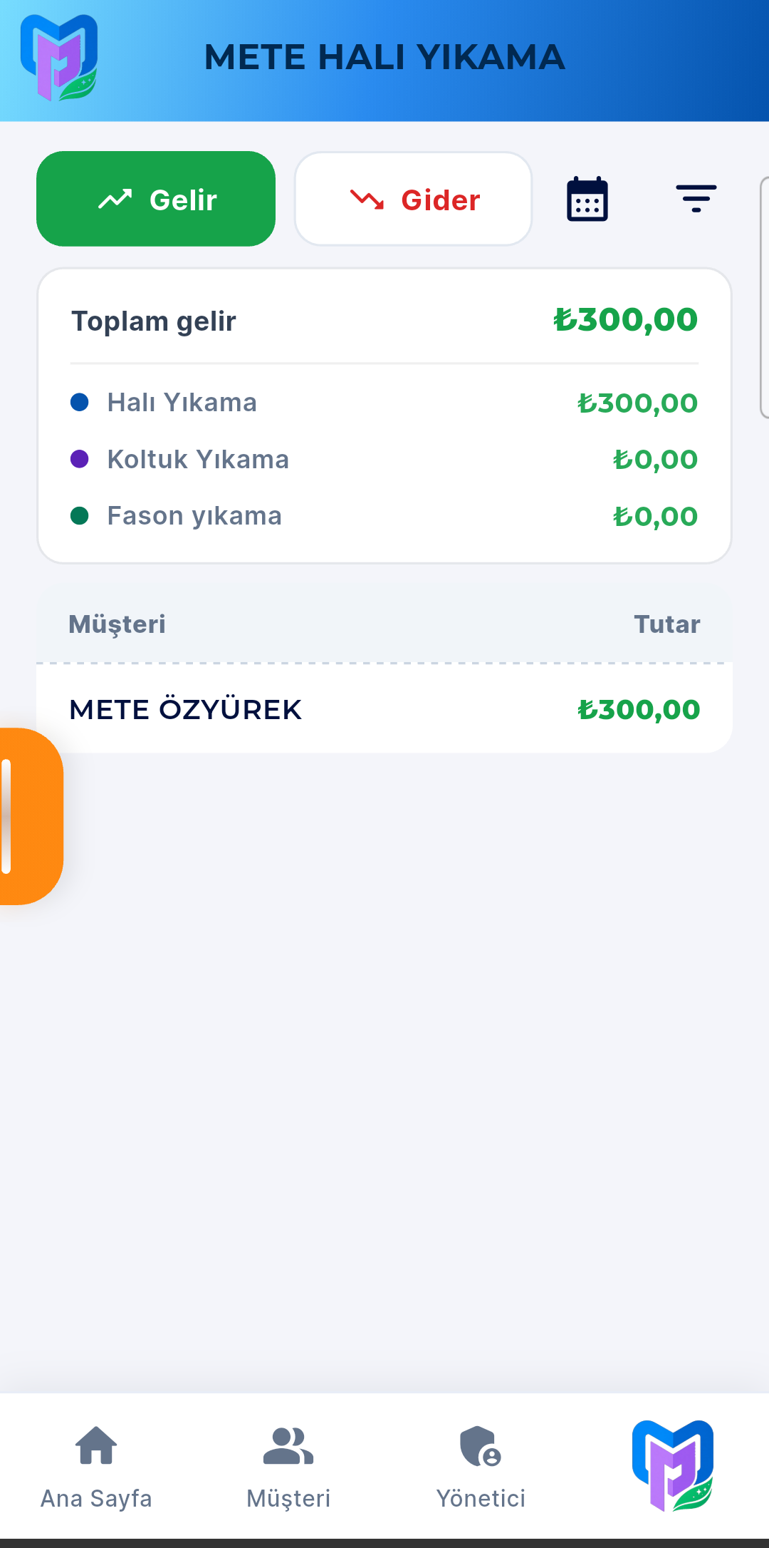 Kasa — gelir, gider ve tahsilat listesi